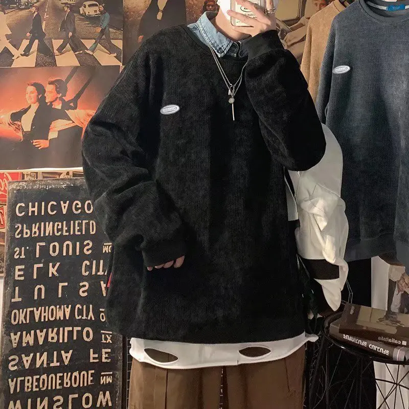 Свитшот мужской вельветовый модная универсальная Свободная Повседневная