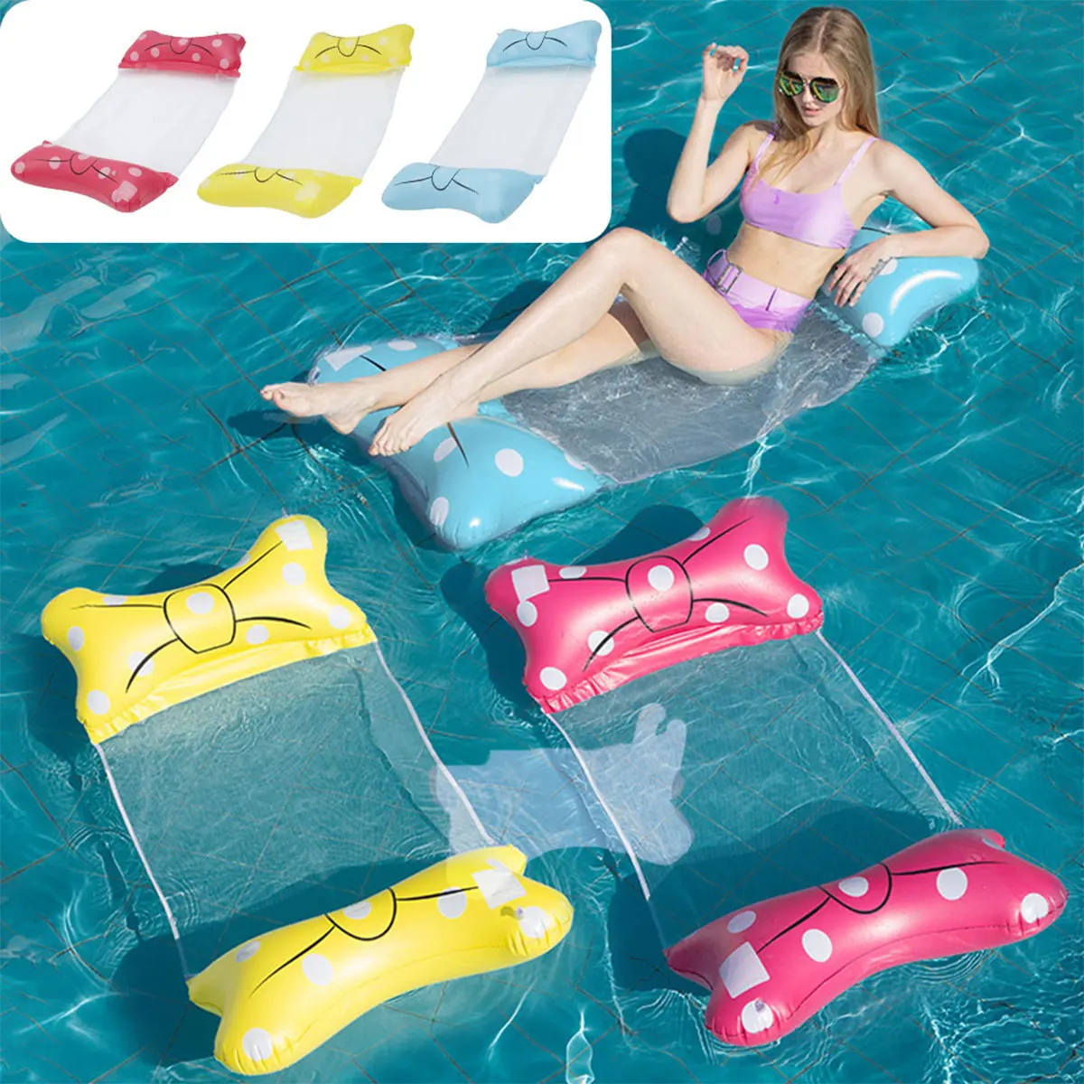 

Floating Water Hammock Water Inflatable Recliner Floating Swimming Mattress PVC Foldable Air Mattress Pool Toy With Inflator