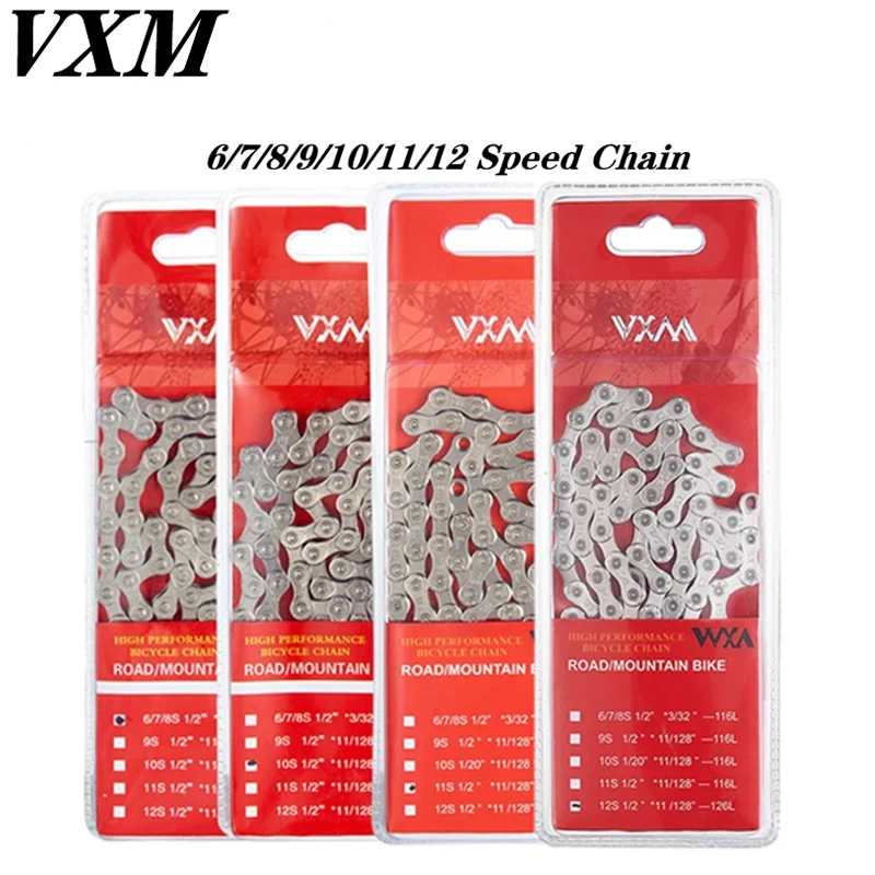 

VXM Bicycle Chain 6 7 8 9 10 11 12 Speed Velocidade Electroplated Silver Bike Chain Mountain Road Bike MTB Chains Part 116 Links