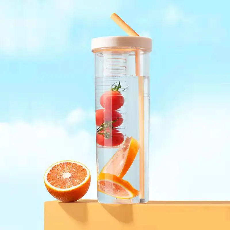 

800ml/670ml Wholesale Creative Large Capacity Sports Fruit Lemon Summer Portable Straw Cup Students Plastic Water Cup