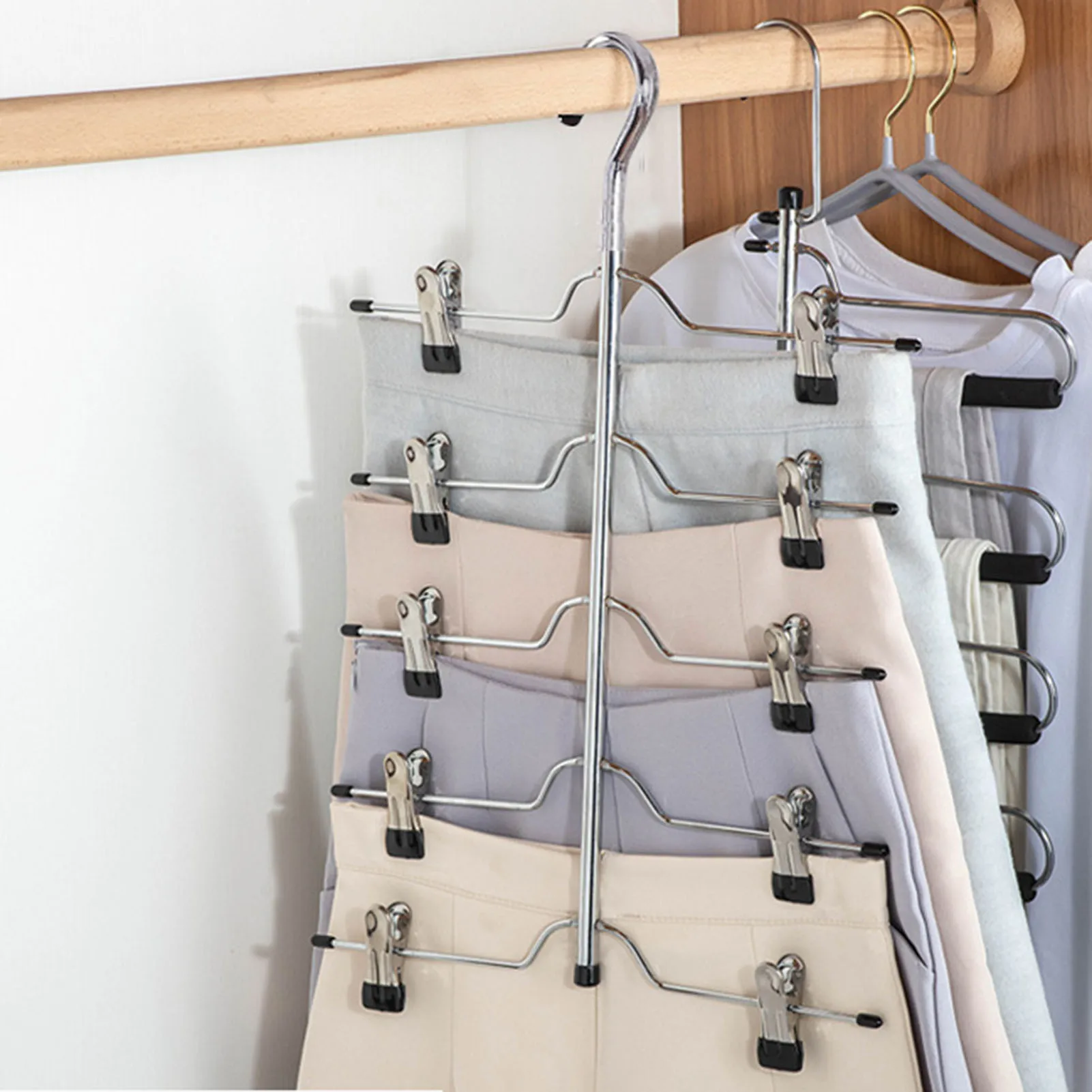 

1PC Multilayer Clothes Hangers with 8 Clips Clothing Storage Rack Holder Drying Wardrobe Folding Pants Clothes Metal Skirt Rack