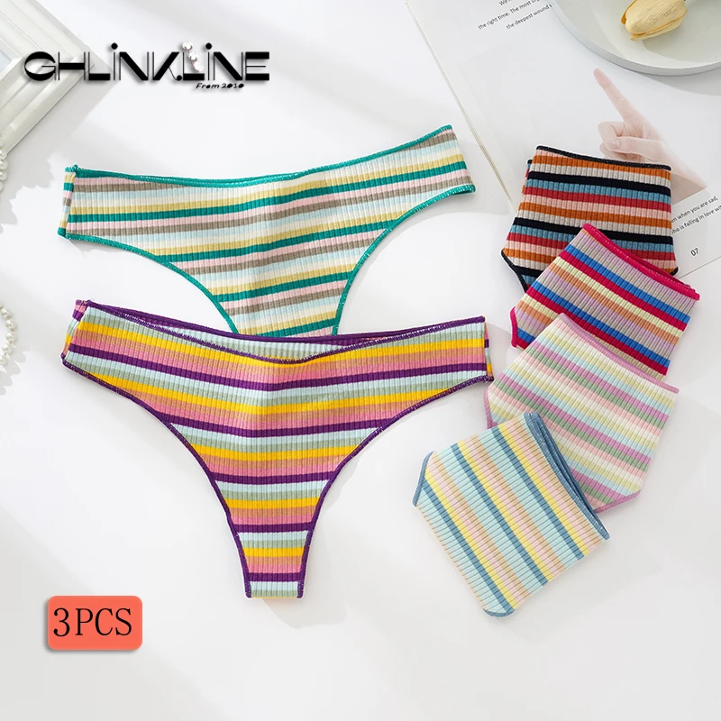 

Female G String Sexy Thongs For Women Low Waist Lingerie Undies Colorful Stripped Fancy Underwear Muitiple Size Panties