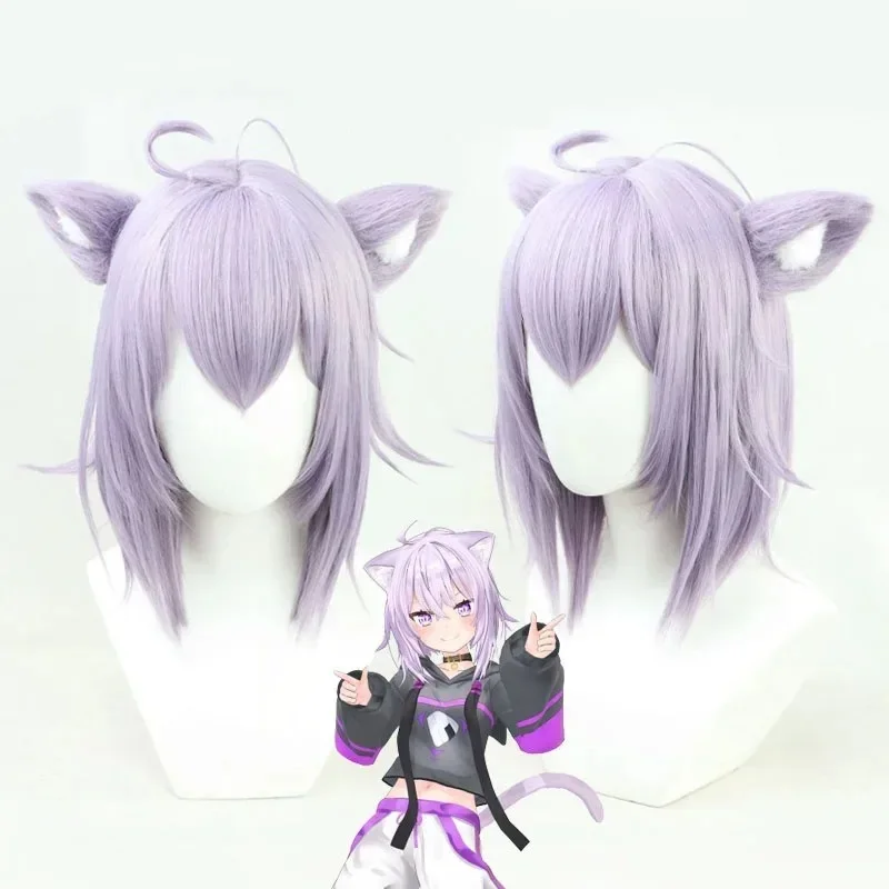 Фото A;3\v,7'd/Новый парик VTuber Nekomata Okayu с ушками Hololive Gamers, сиреневый, прямой, короткий, для косплея, синтетические волосы Holo v;5'b\8/ №4