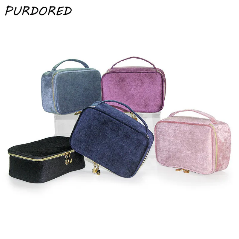 

PURDORED 1 Pc Solid Color Large Women Cosmetic Bag Zipper Female Makeup Bag Travel Make Up Storage Beauty Case Makeup Pouch