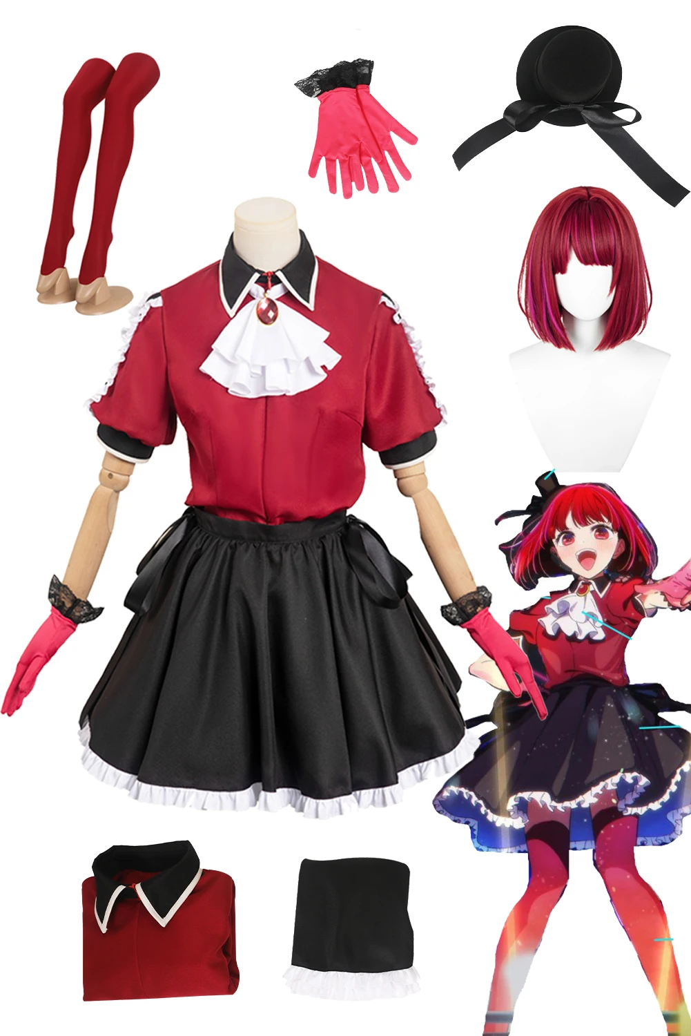 

Kids Anime Oshi No Ko Role Play Arima Kana Cosplay Top Skirt Hat Fancy Dress Up Party Clothes Disguise Children Suit For Girls