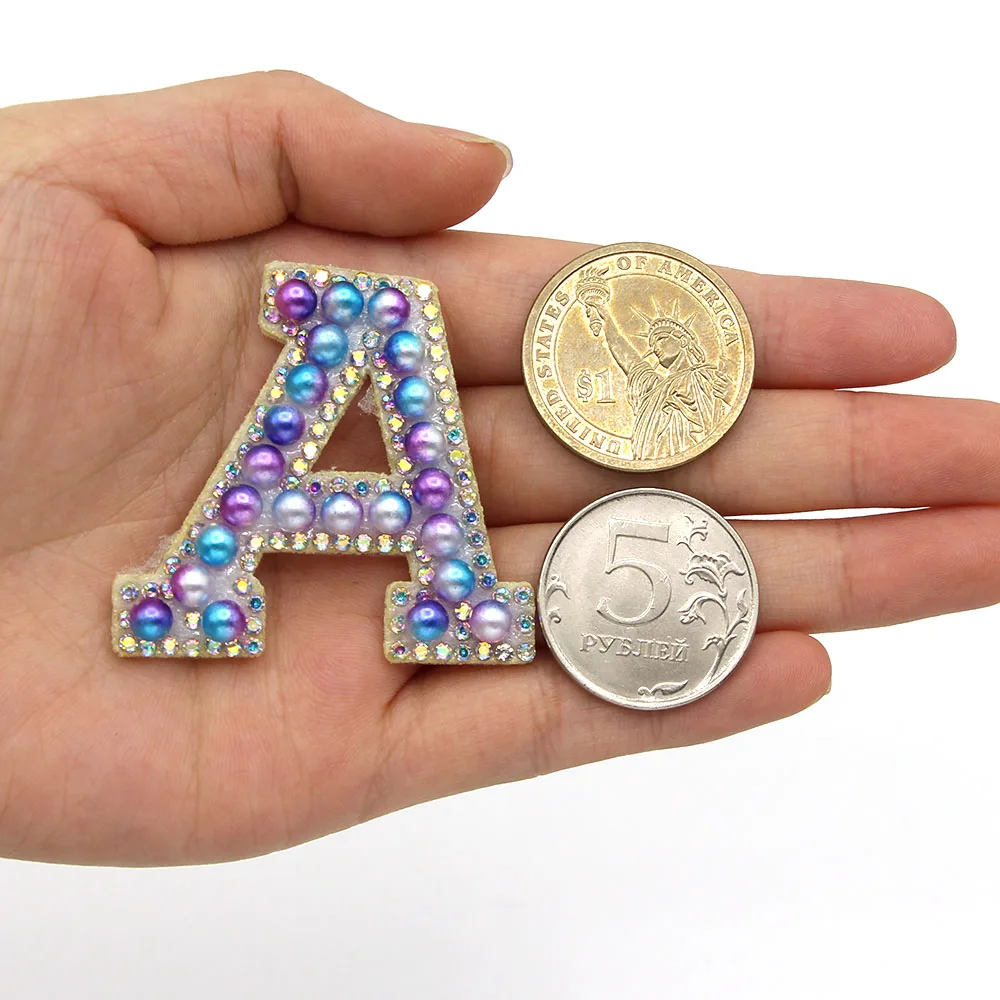45 мм нашивки с жемчужными буквами для одежды Стразы железная нашивка алфавитом