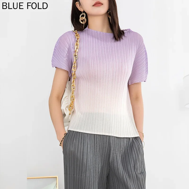 Женская летняя новая футболка с короткими рукавами градиентная цветная печать