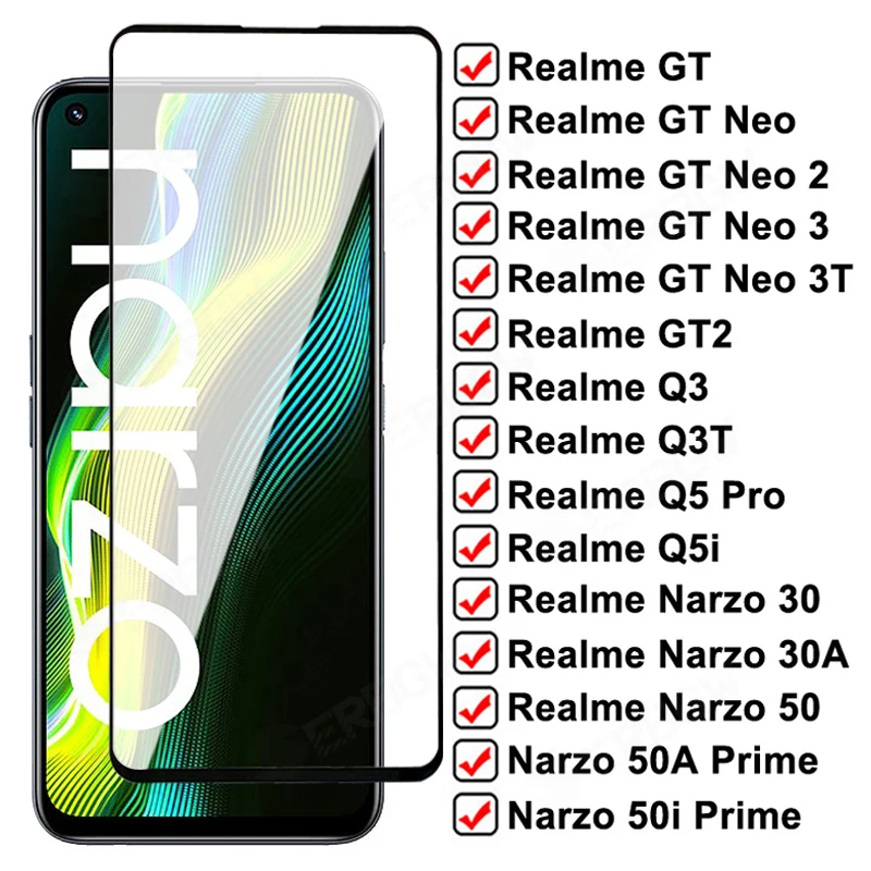 

Защитное стекло 9D для Realme GT Neo 2 3 3T Q3 Q5 Pro Q3T Q5i, закаленное защитное стекло для экрана Narzo 30 50 Pro 30A 50i 50A Prime Film