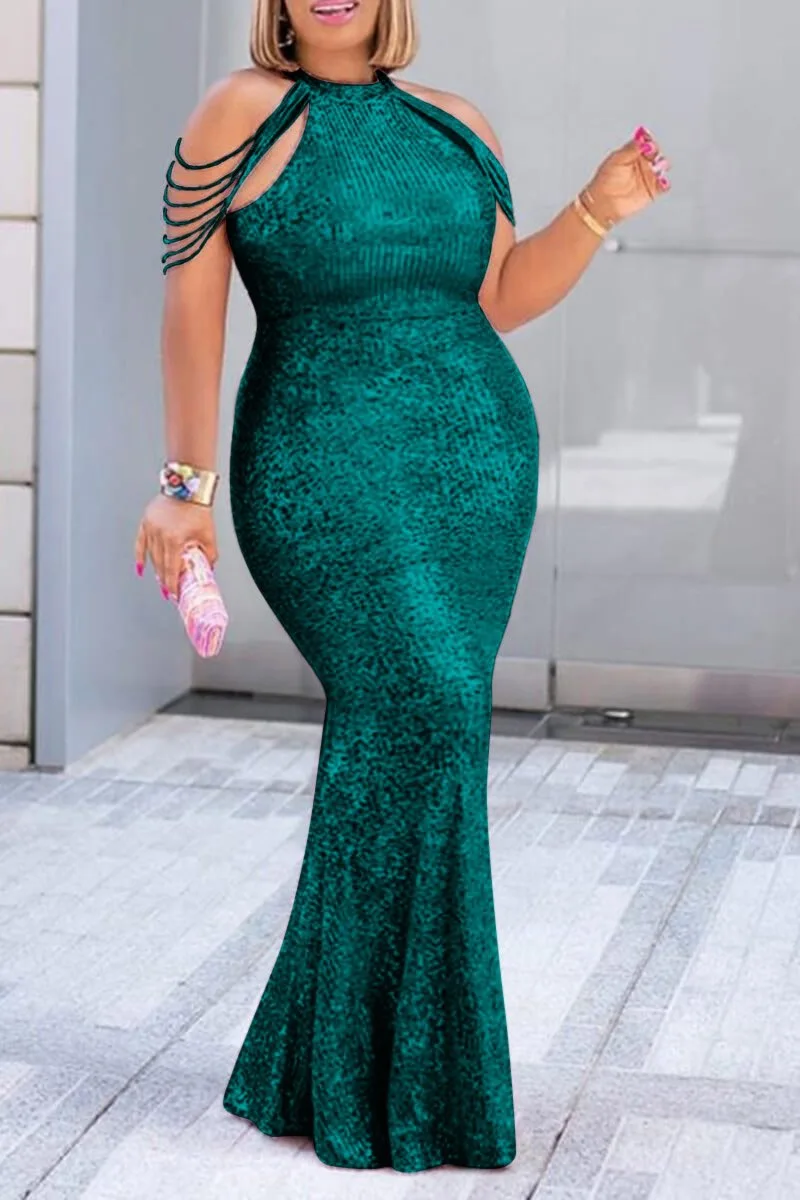 Large XL-5XL New High Quality Fashionable Off Shoulder Hollow Pink Sequined Elegant Dresses Ladies Party Dress Evening Vestidos