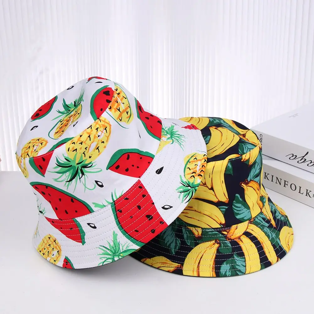 Панама Двусторонняя Складная для мужчин и женщин шляпа с принтом ананаса лимона