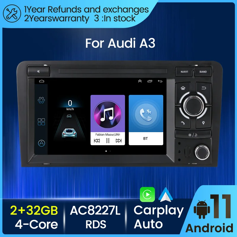 Автомобильный мультимедийный плеер Carplay 2Din Android 11 GPS-навигация для Audi A3 2003-2011 RS3
