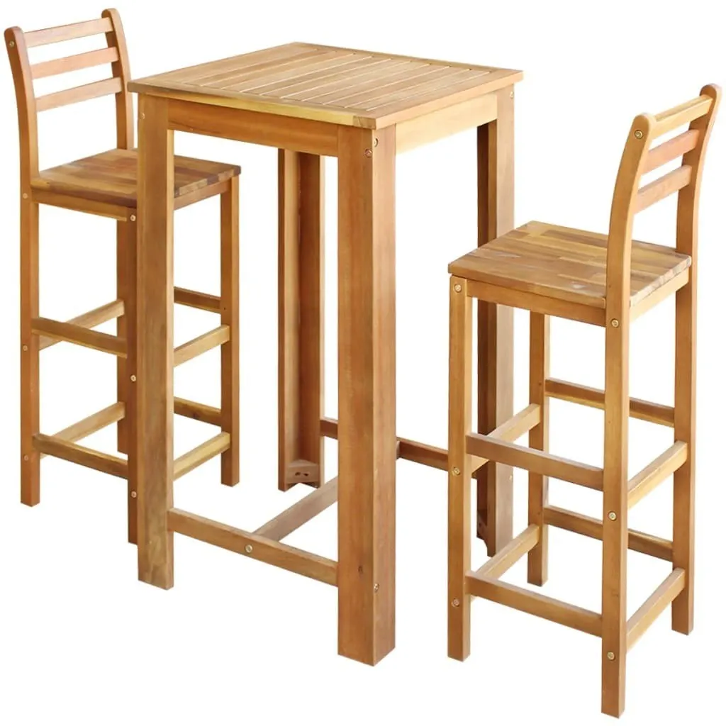 

Bar Table and Chair Set 3 Pieces Solid Acacia Wood