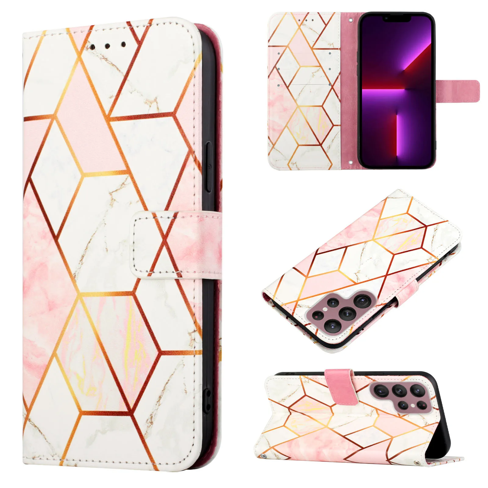 Фото Кожаный чехол-кошелек с мраморным узором для Sharp Sense 9 R10 Wish 5 Simple Sumaho5 Basio Active3 Aquos Zero6 с ремешком на запястье и откидной крышкой №1