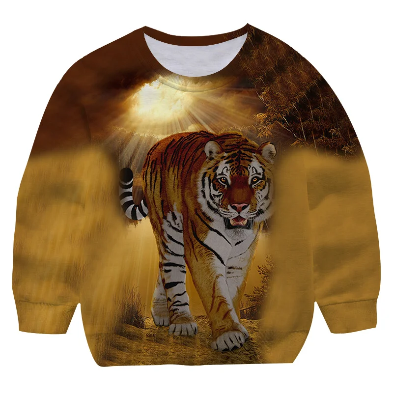 

Осенний Детский свитшот с длинным рукавом и тигром, мультяшный свитшот для мальчиков и девочек, верхняя одежда, детская одежда, Детская улич...