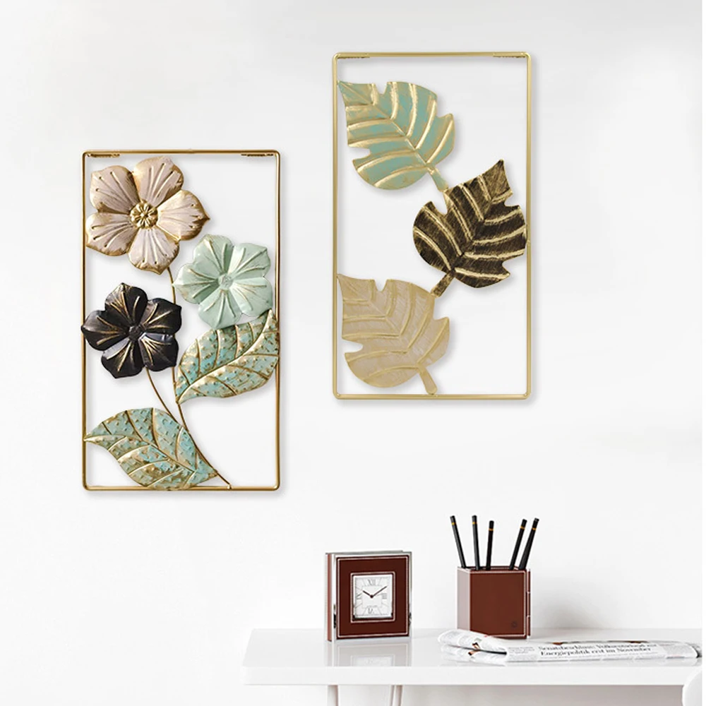 

Colorful Flower Iron Wall Hanging Decoration Nordic Leaf Pendant Art Light Luxury Flower Wrought Iron Room Home Decor Gift