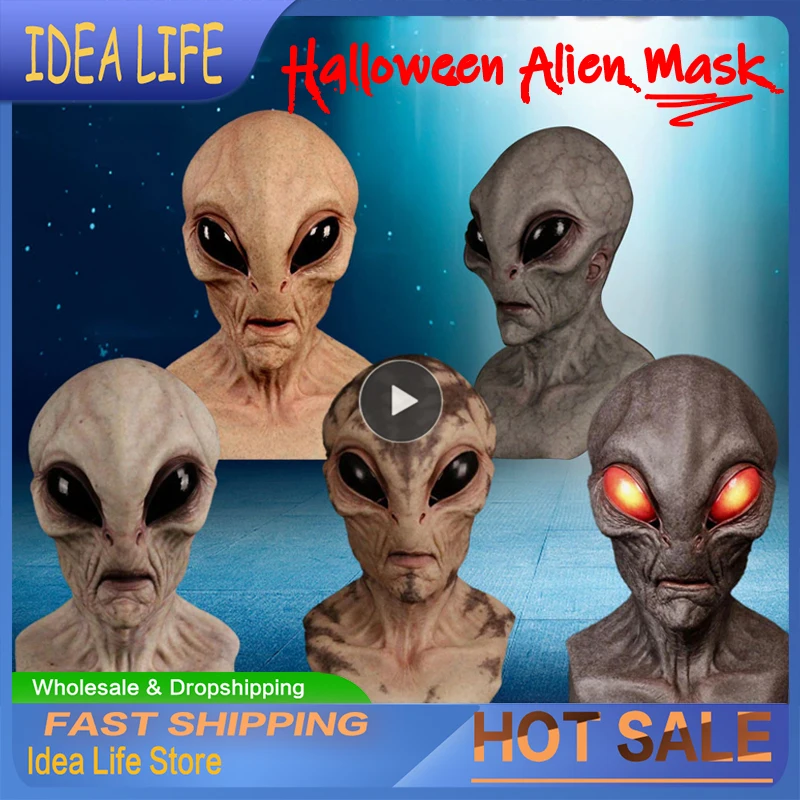 

Halloween Alien Mask Scary Horrible Horror Alien Supersoft Mask Creepy UFO Skull Latex Masks Party Decoration Funny Cosplay Prop