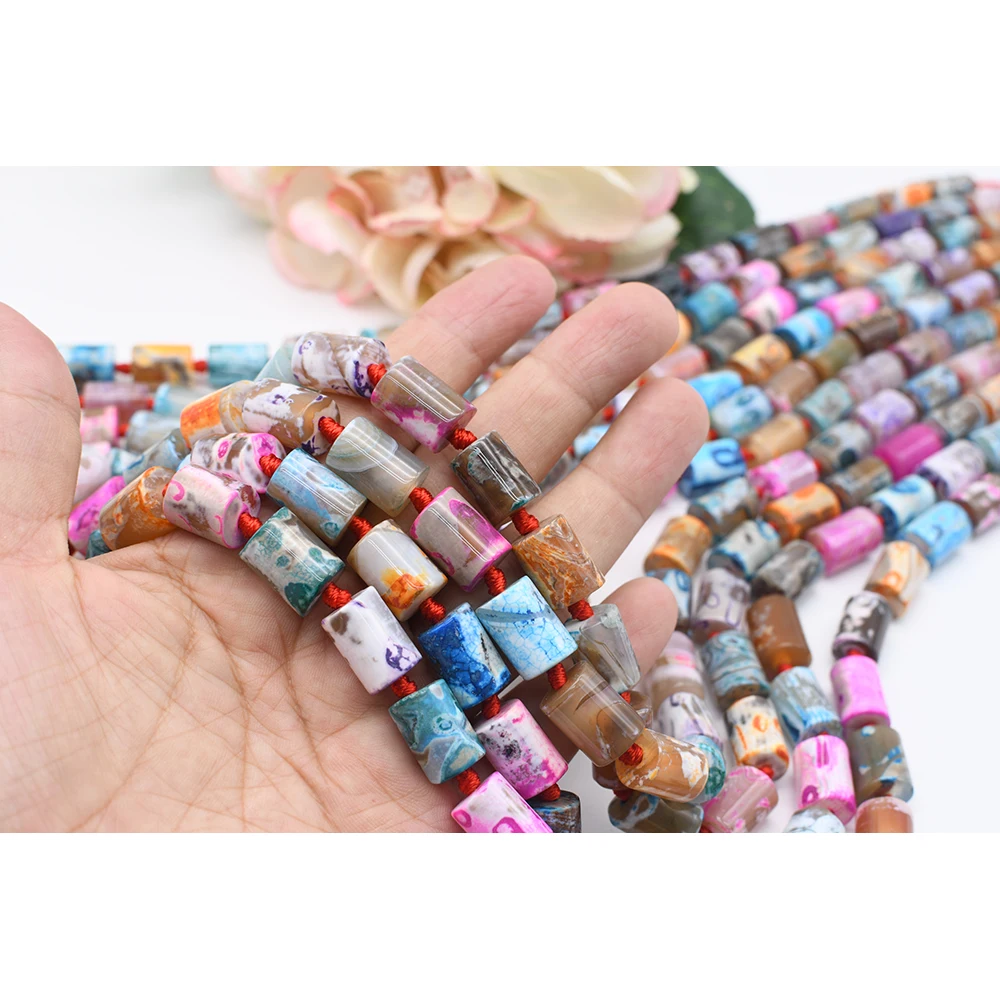 

11x14mm Natural Smooth Columnar shape Multicolor Fire Agate stone Beads For DIY necklace bracelet jewelry make 15 "free delivery