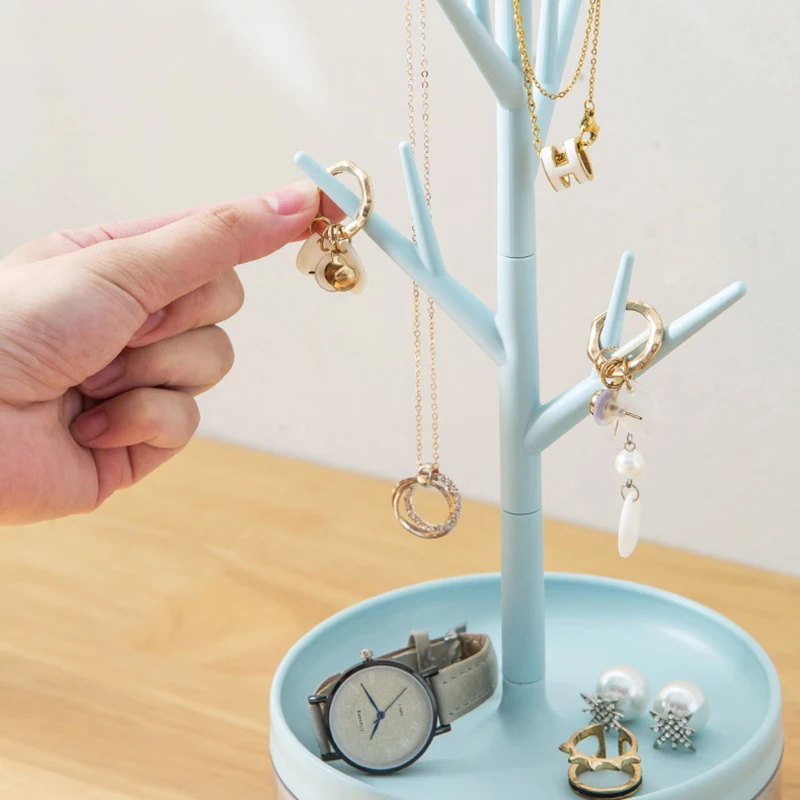 Tree-shaped Rotatable Jewelry Box 2-in-1 Necklace Rings Bracelet Storage Tray Multifunctional Jewelry Display Holder With Hooks