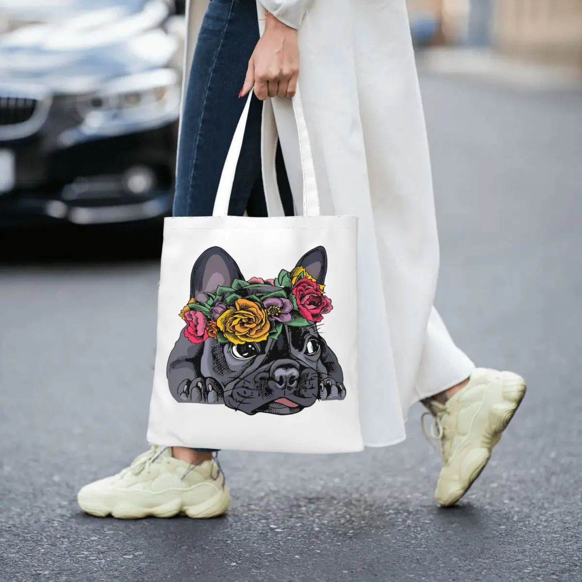 French Bulldog Women Canvas Handbag Large Capacity Shopper Bag Cute Cartoon Tote Bag withSmall Shoulder Bag