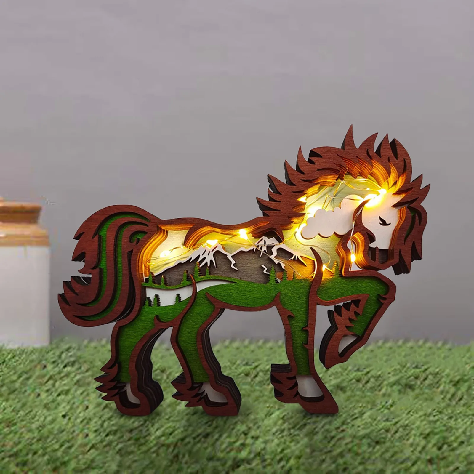 

Horse Totems Animal Auras Ornaments Home Desktop Ornaments Multi Ayer Carved Wooden Horse Ornament Decoration Dropshipping