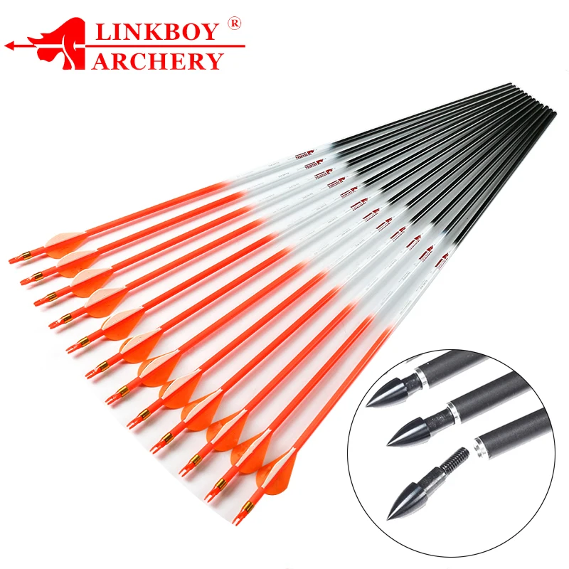 Linkboy Archery 12PCS Carbon Arrows Sp300-800 Fluorescen Orange 2