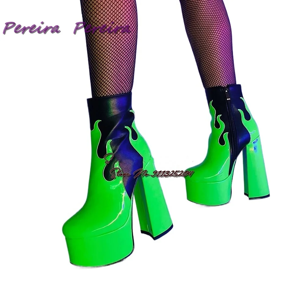 Неоново-зеленые ботинки на платформе из лакированной кожи Необычные массивном
