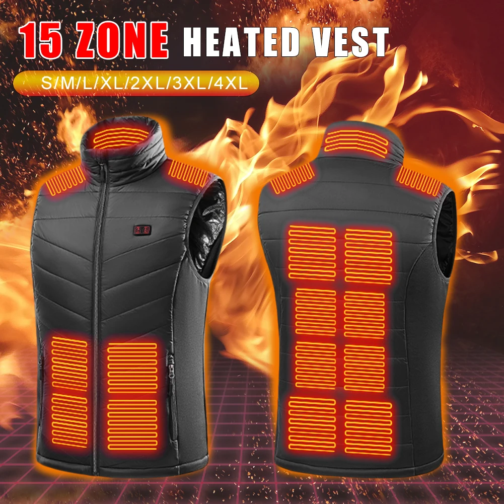 

New Electric Heating Vest 15 Heating Zone Washable Winter Thermal Sleeveless Jacket Body Warmer For Outdoor Sports Hiking Skiing