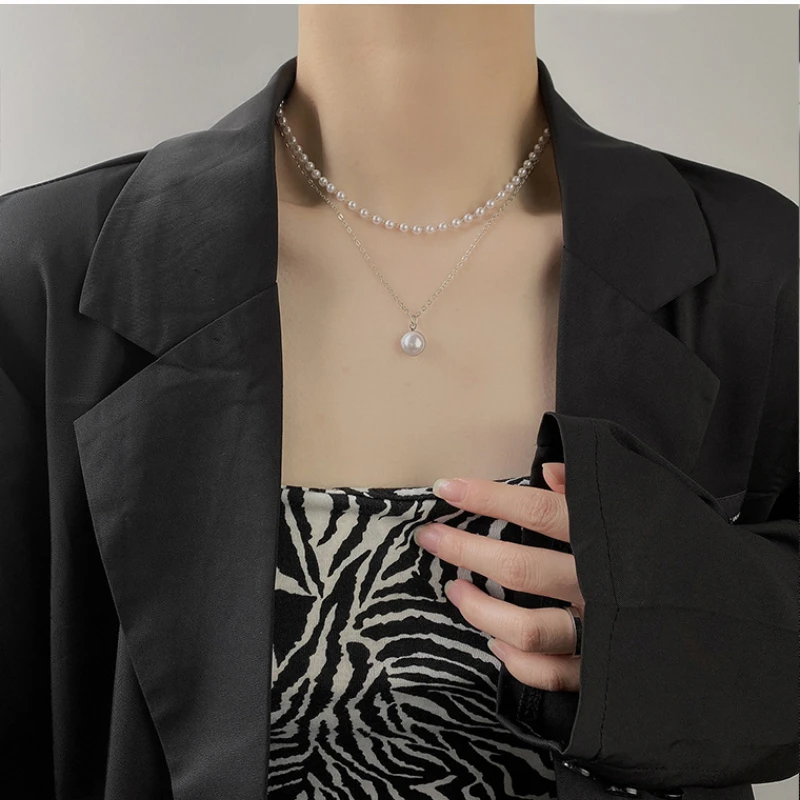 Новые модные жемчужные ожерелья для женщин и девушек Kpop двухслойная цепочка