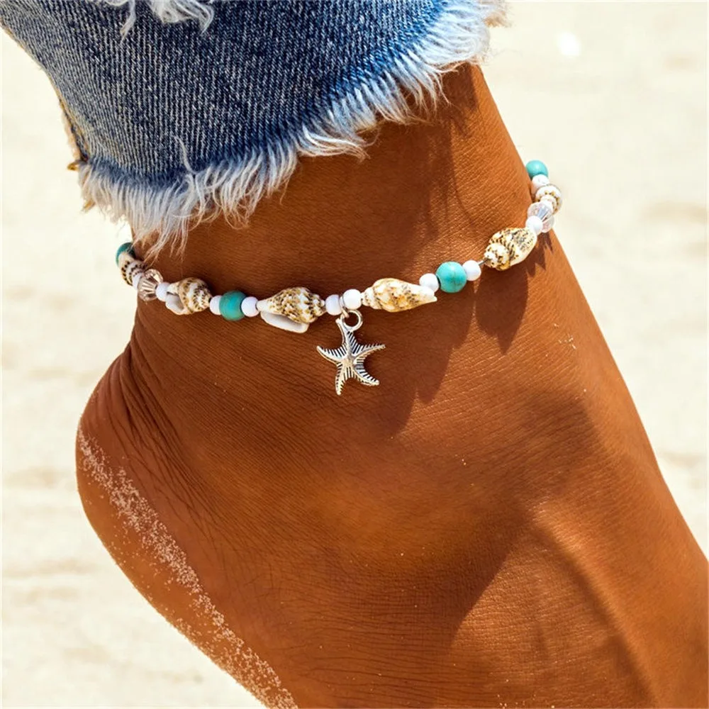 

4pcs Shell Beads Bracelet Bohemian Handmade Foot Chain Starfish Jewelry Anklets