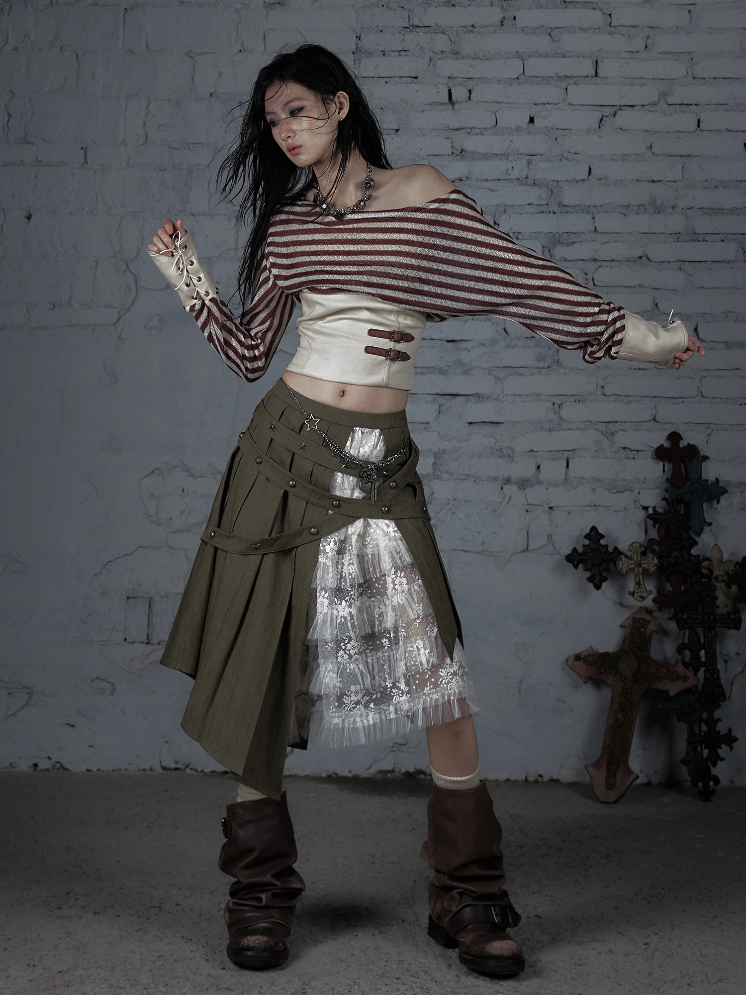 NO ROMANCE оригинальный дизайн винтажный панк-петчворк полосатый пояс с разрезом на