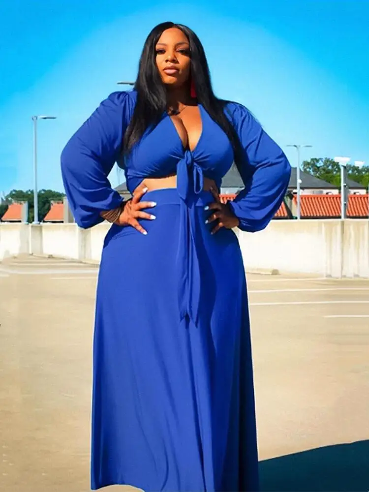 Plus Size Clothing for Women Chic and Elegant Long Sleeve Top Large Size Suit Two Piece Dress Set Wholesale Bulk Dropshipping
