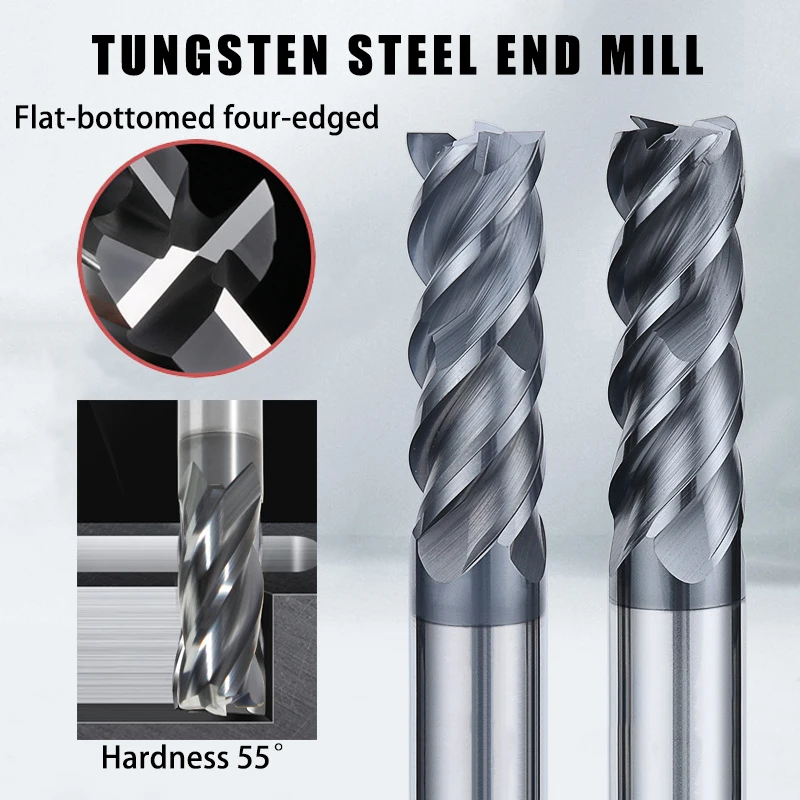 

1pcs Endmills Alloy Carbide Tungsten Steel Milling Cutter End Mill HRC55 4 Flute 4mm 6mm 8mm 10mm 12mm Metal Cutter Milling Tool