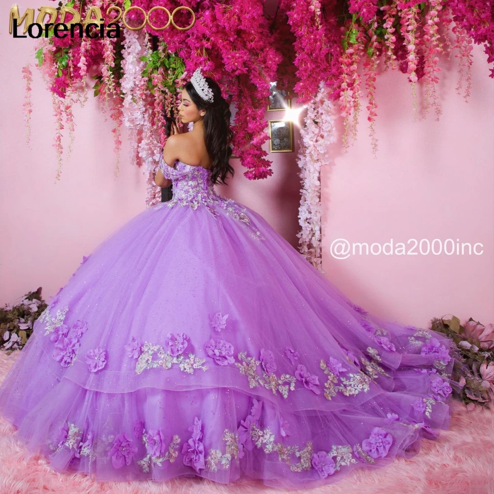Lorencia элегантное фиолетовое Цветочное платье Quinceanera бальное блестящее кружево