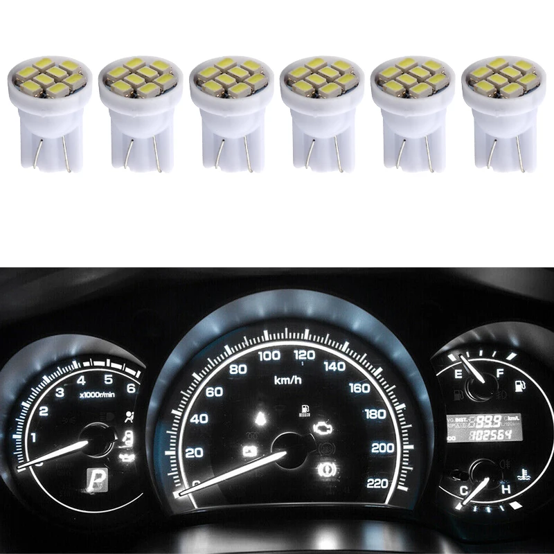 6Pcs 12V White LED Dash Gauge Cluster Reading Lamp License Plate Light Bulb Fit for Ford Bronco F150 F250 F350 Truck 1996-1992