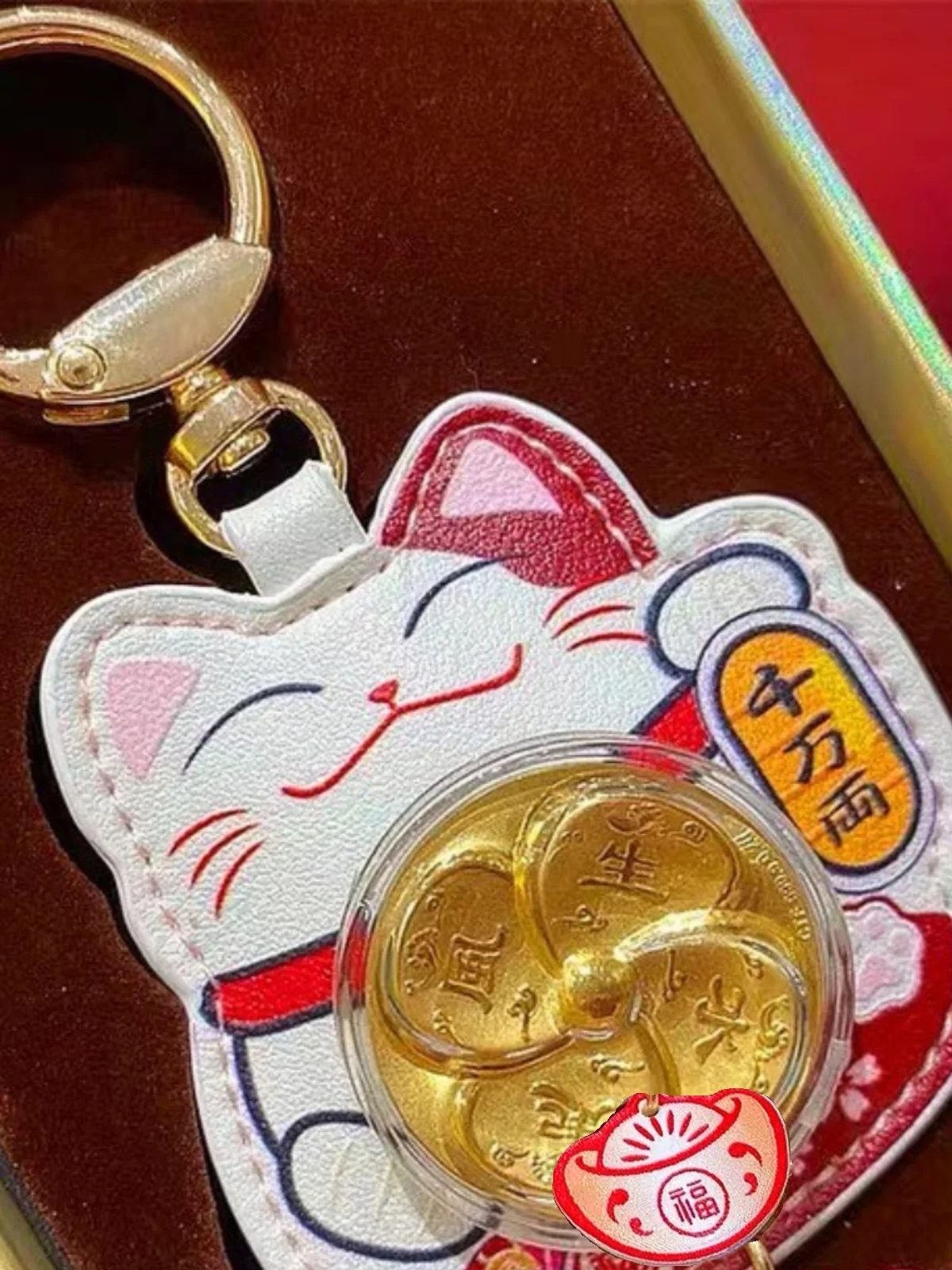 Lucky Cat из чистого золота 999 пробы ветер вода кожаный брелок для бега автомобиля