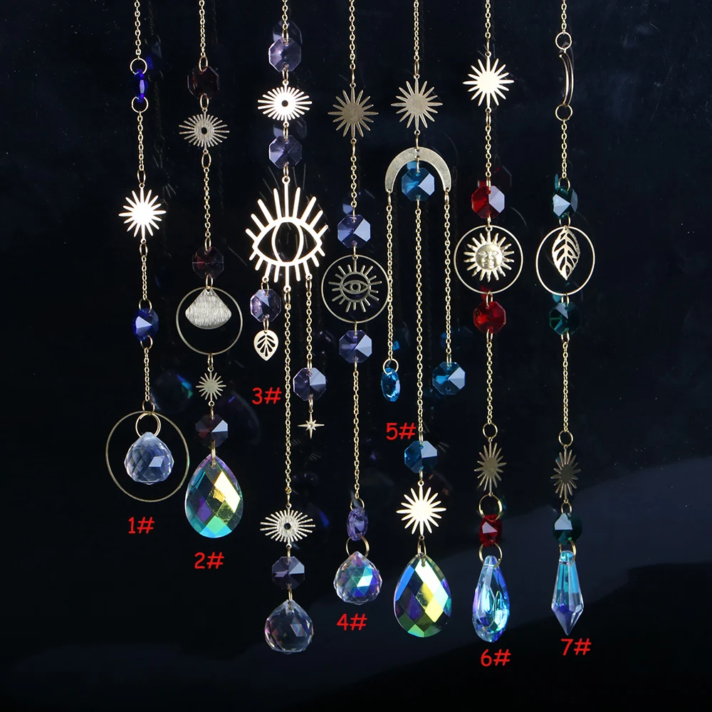 

Chakra Crystal Suncatcher with Moon Pendant Light Catcher Rainbow Maker Hanging Crystals Decoration
