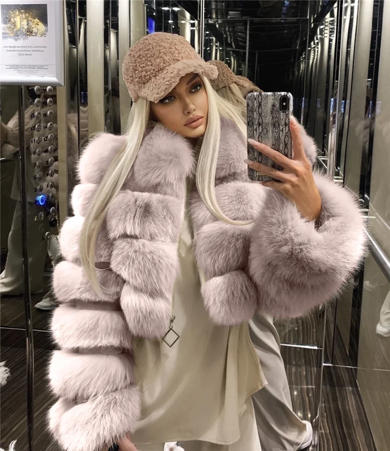 Ladies Faux Fur Coat European and American Short Lapel Faux Fur Coat Imitation Fox Fur Long Sleeve Splicing Ladies Coat