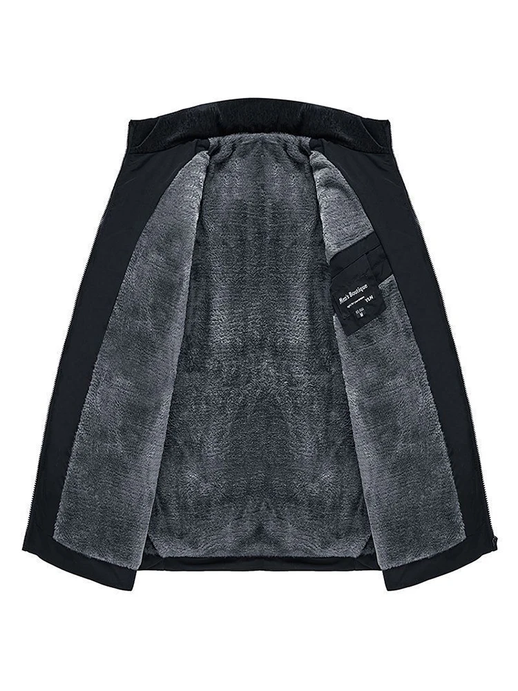 Men's Plush Thickened Parkas Stand Collar Winter Jacket Men Parker Coat Winter Warm Thick Zipper Coat Padded Overcoat for Male