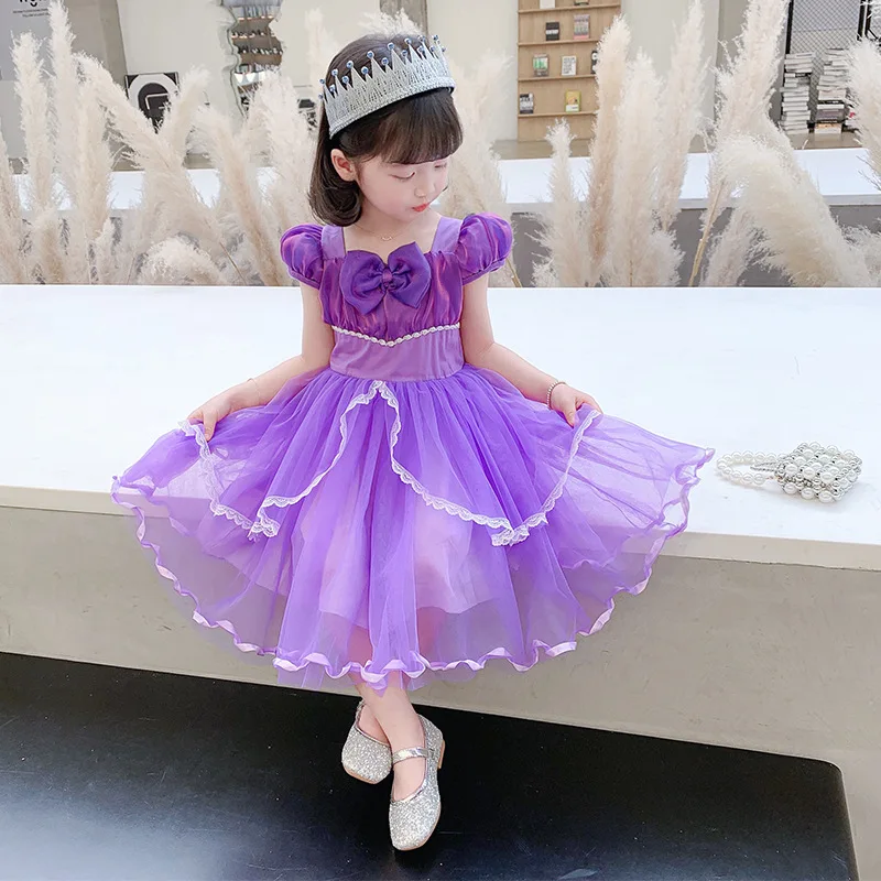 Платье Принцессы Диснея Софии косплей костюм для детей с блестками многослойное