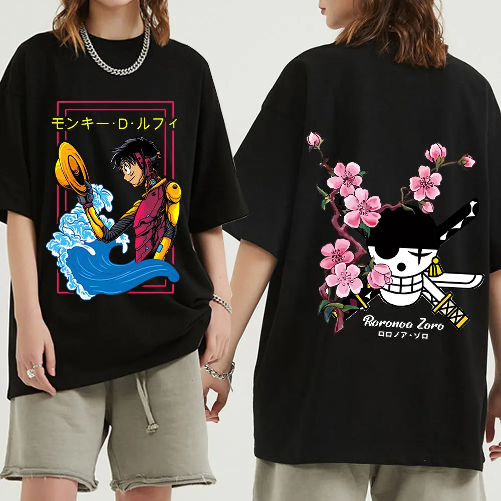 

One Piece Luffy Roronoa Zoro Print Short Sleeve T-shirt Vintage Streetwear T-shirts Male Women Hip Hop Japanese Anime T Shirt