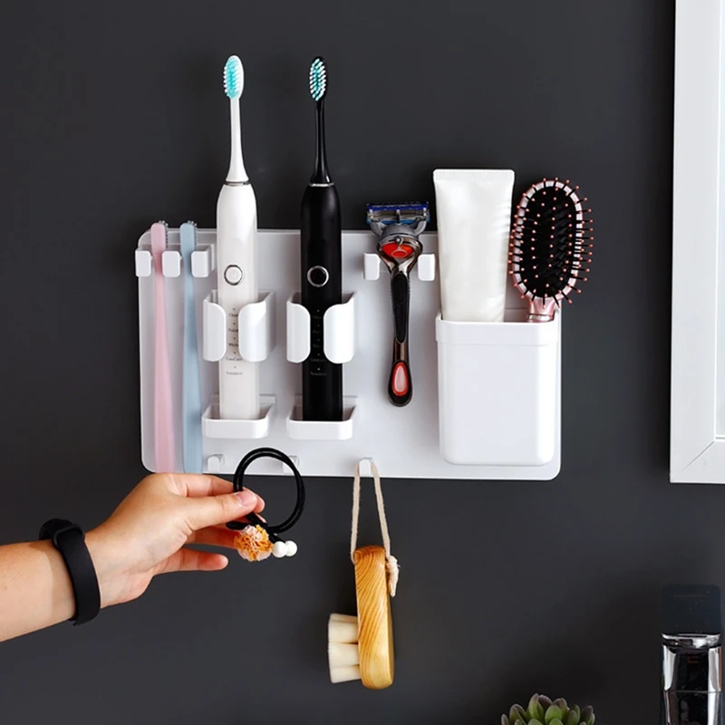 

Toothbrush Holder For Shower Wall Mounted Tooth Brush Organizer-Self Adhesive Hanging Mount For Toothpaste Shaver Easy Install