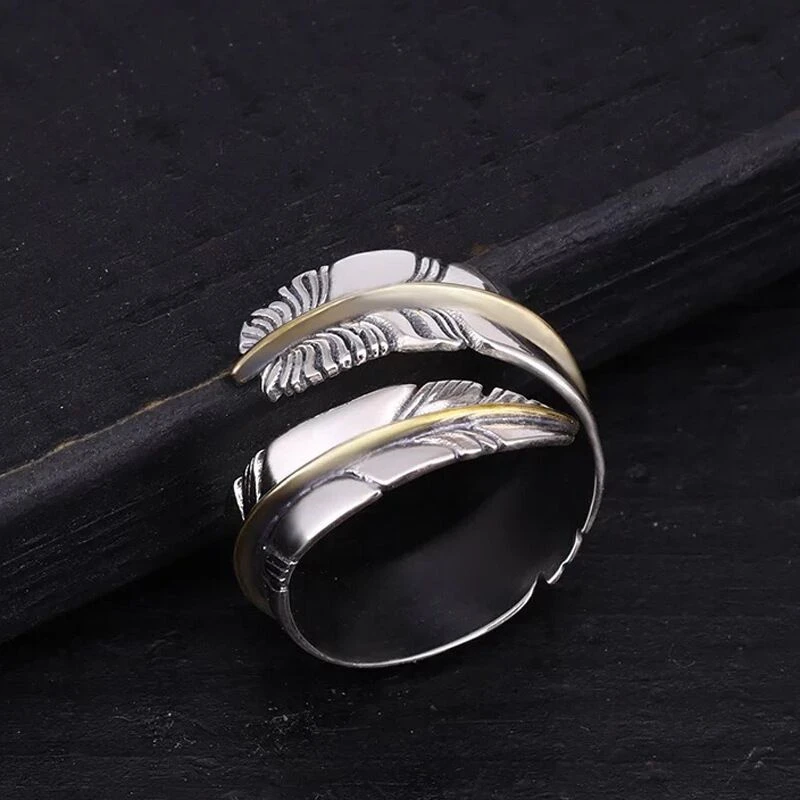 

Feather S925 Sterling Silver Ring male open lovers tail ring personalized index finger fashion party ring