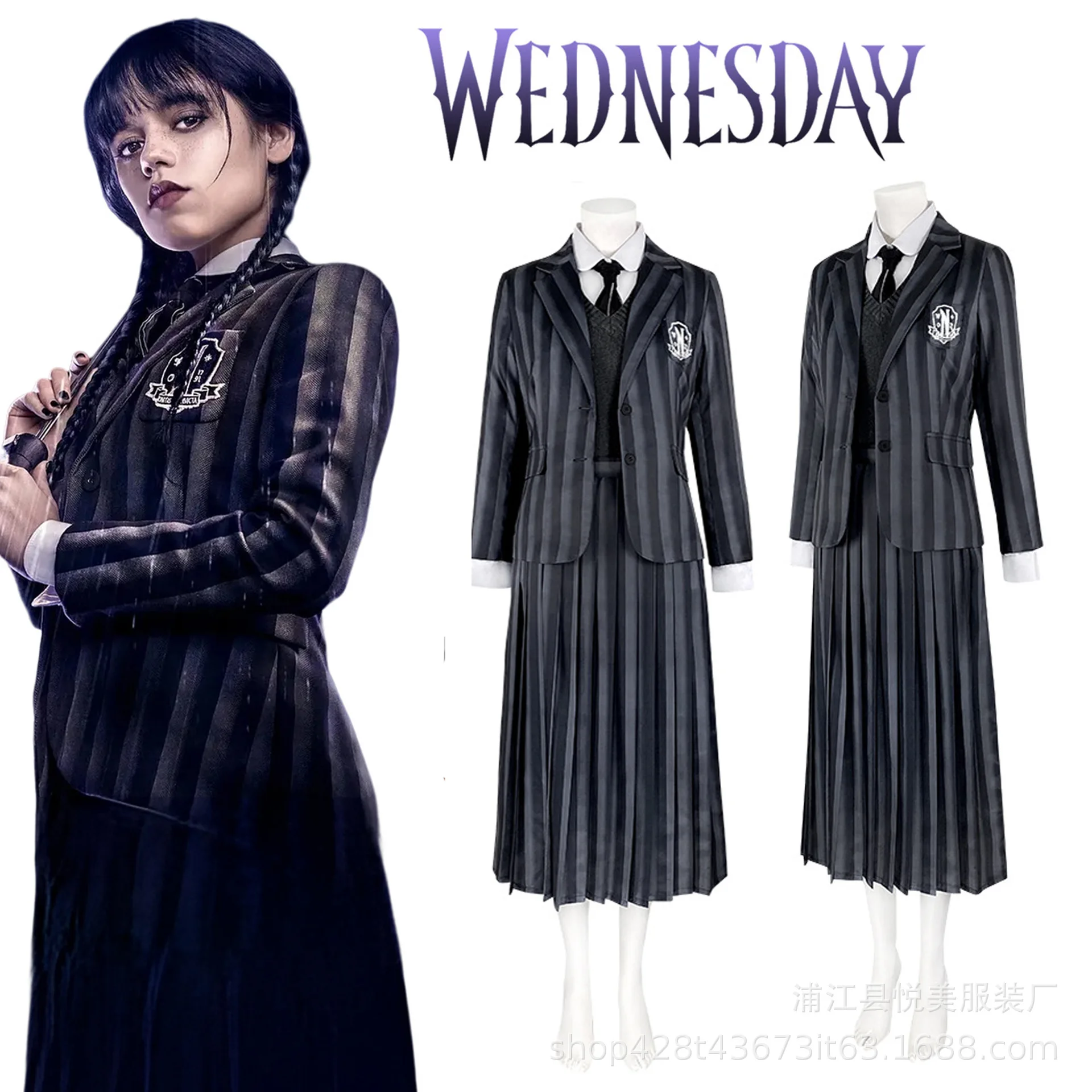 

Wednesday Addams Family Cosplay Teenagers Girls Nevermore Academy Black School Uniform Costume for Women
