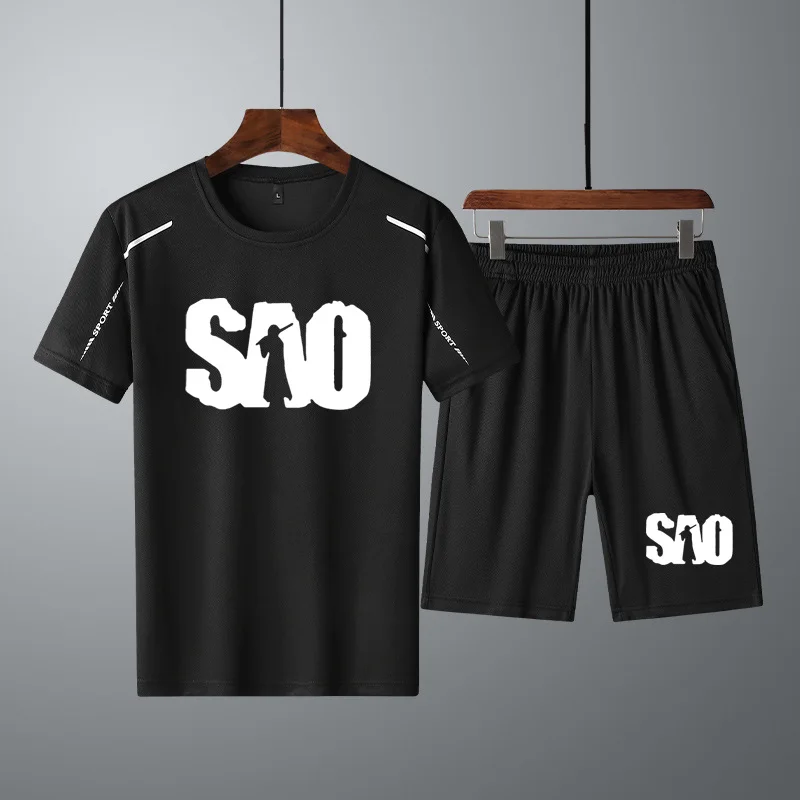 

Summer New Fashion SAO Sword Art Online Men's Short sleeve high Quality Pure cotton casual Men's T-shirt+shorts 2 piece suit