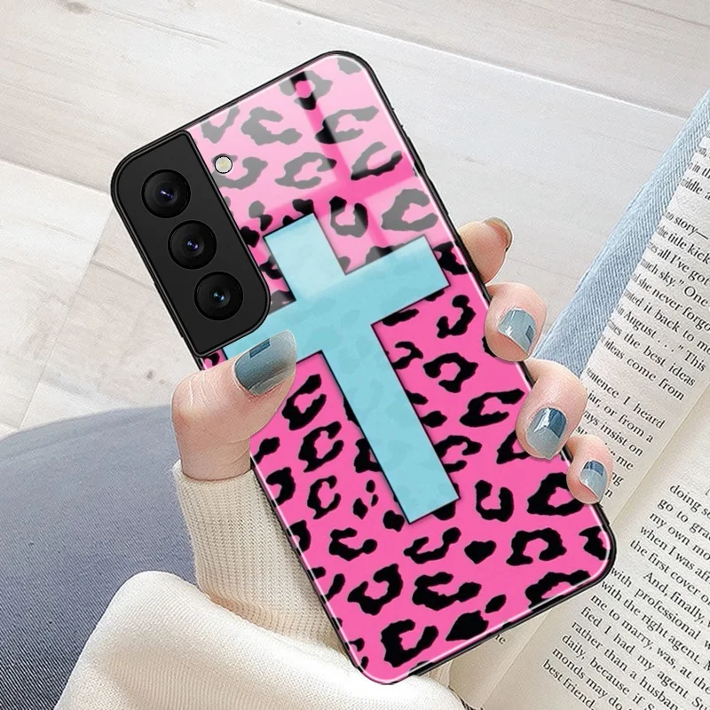 Leopard Print Phone Case for Samsung Galaxy S21 FE S22 S20 S10 S9 Plus Ultra 5G S10e NOTE 20 10 Plus Lite 9 Tempered Glass Cover