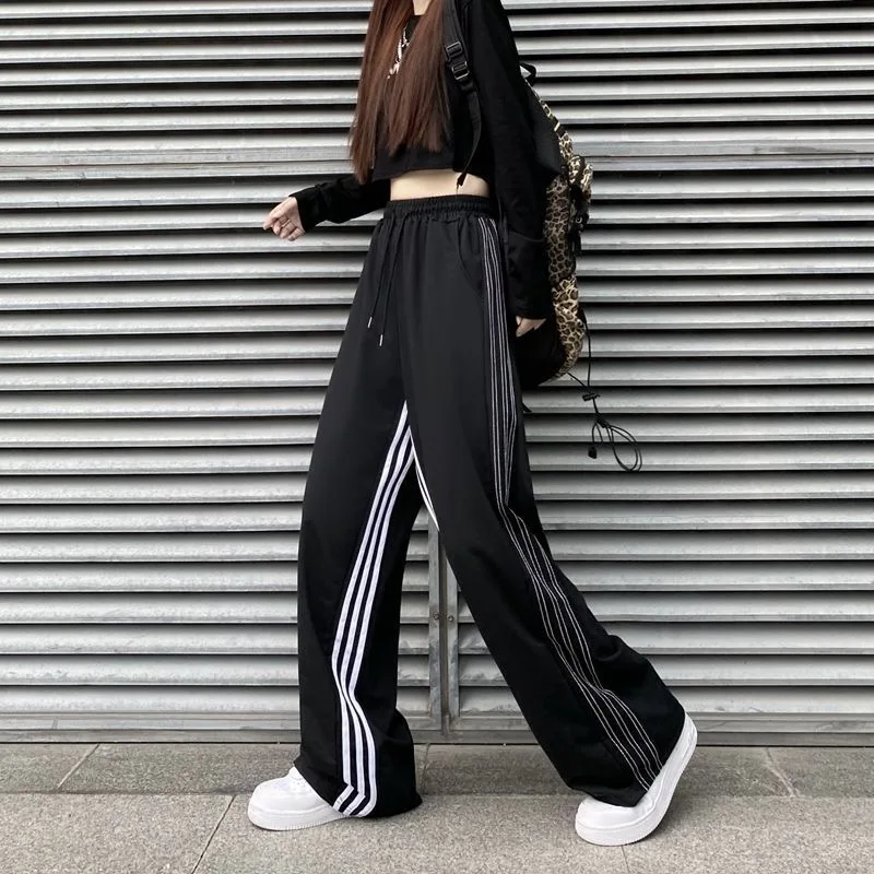 

Black and White pants Oversize New Women Casual Loose Wide Leg TrousersStraight Trousers Hiphop Streetwear