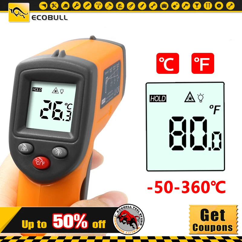 

Infrared Thermometer Digital Pyrometer Non-Contact Laser -50-360℃ IR Laser Temp Meter Industrial Pyrometer Point Gun