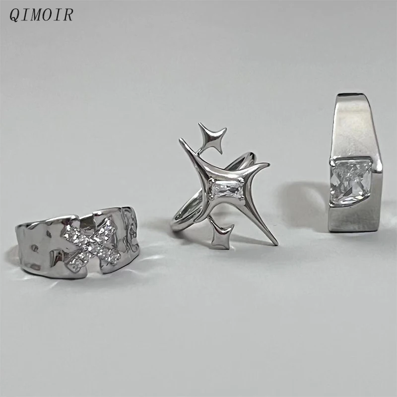 Набор регулируемых металлических колец из прозрачного стекла и камня для женщин