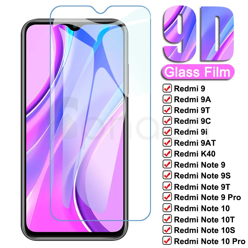 

9D Tempered Glass For Xiaomi Redmi 9 9A 9T 9C 8 8A 9AT K40 Screen Film Redmi Note 10 9 8 Pro 8T 10T 10S 9S 9T Protection Glass