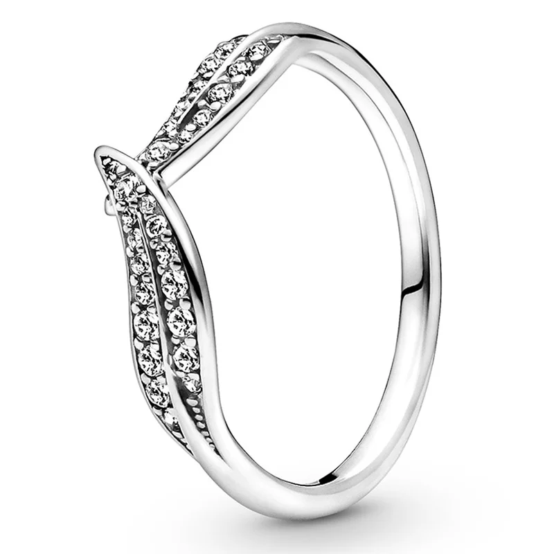 

Authentic 925 Sterling Silver Sparkling Leaves With Crystal Ring For Women Wedding Party Europe Fashion Jewelry